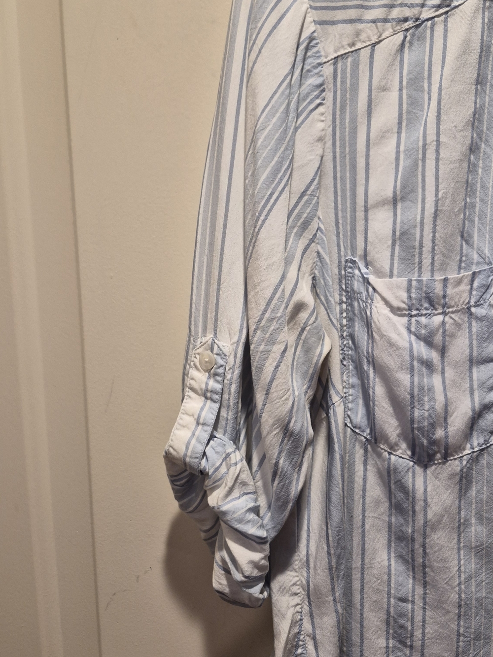 torrid White and Light Blue Striped V-Neck Utility Tunic - Picture 3 of 4